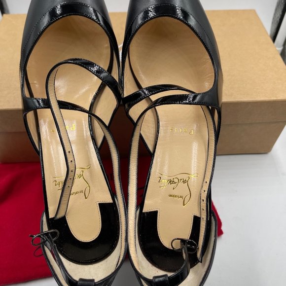 Christian Louboutin Black Leather Mira Bella Cross Me Peep Toe Pumps size 41 - Picture 3 of 4
